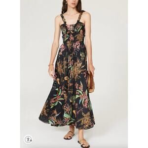 Charo Ruiz Black Floral Maxi Dress XS Smocked Vacation Romantic Sundress $670